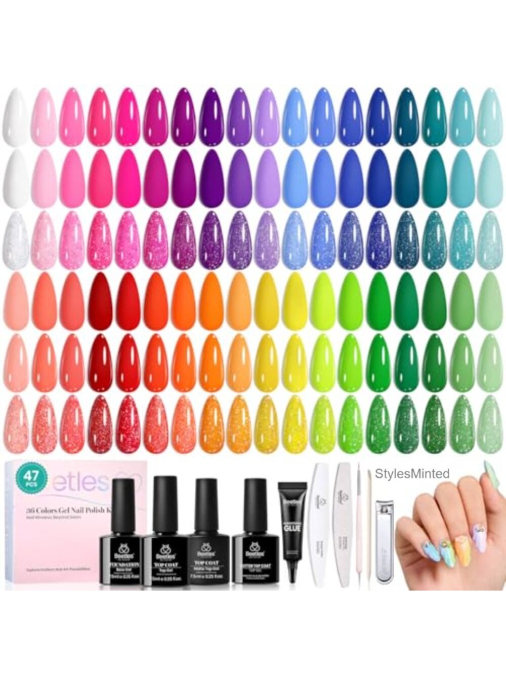 Beetles 36-Color Gel Nail Polish Set with Top & Base Coats